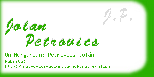 jolan petrovics business card